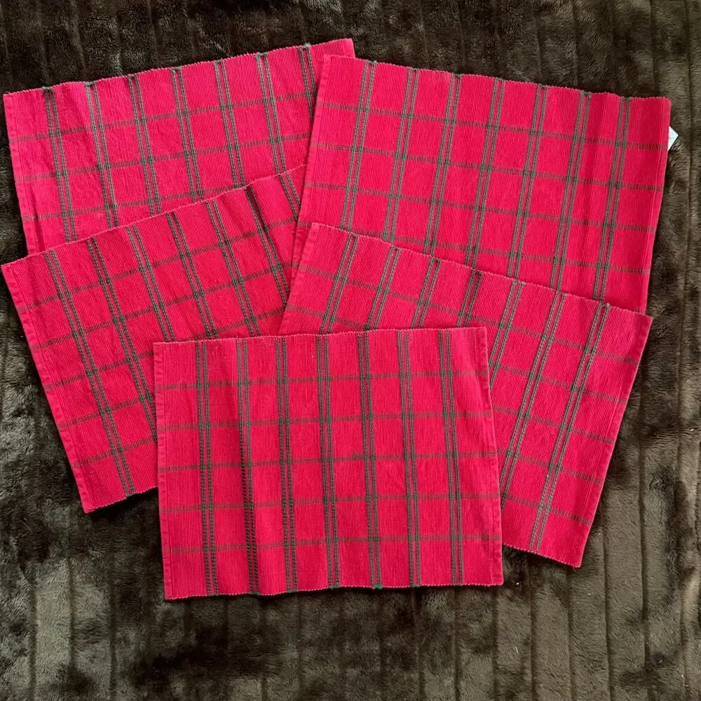 Pier 1 Set of 5 Red with Green Stripes Cotton/Rayon‎ Woven Placemats